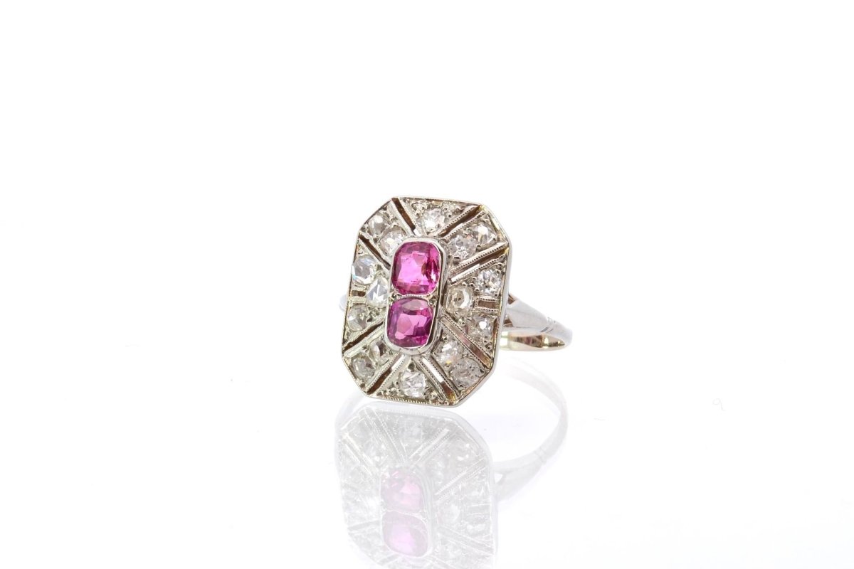Bague art déco rubis et roses de diamants - Castafiore