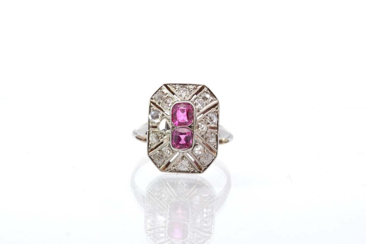 Bague art déco rubis et roses de diamants - Castafiore