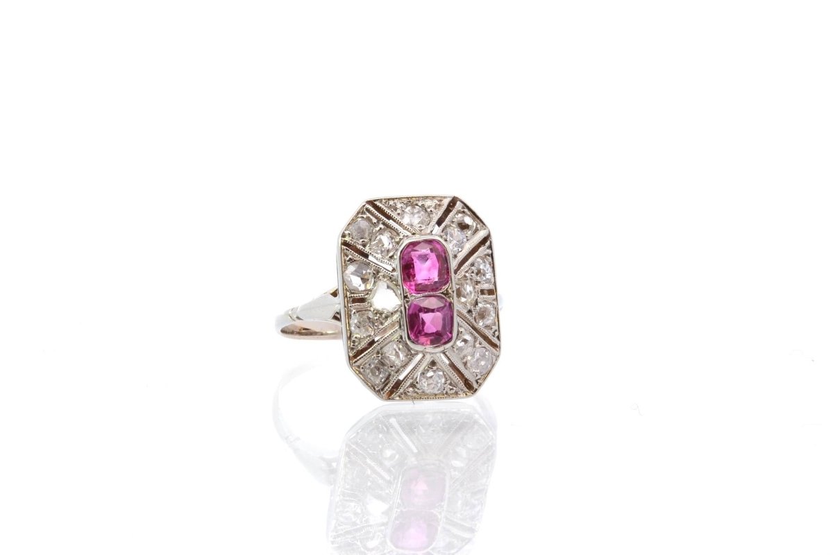 Bague art déco rubis et roses de diamants - Castafiore