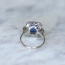 Bague Art Deco Saphir de Ceylan 2.68 Cts et Diamants - Castafiore