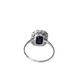 Bague Art Deco Saphir entourage Diamants - Castafiore