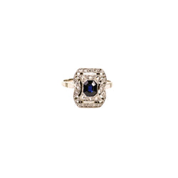 Bague Art Déco saphir et diamants en or et platine - Castafiore