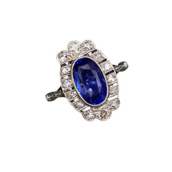 Bague Art Déco Saphir Naturel Non Chauffé Et Diamants, Certificat. - Castafiore