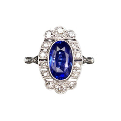 Bague Art Déco Saphir Naturel Non Chauffé Et Diamants, Certificat. - Castafiore