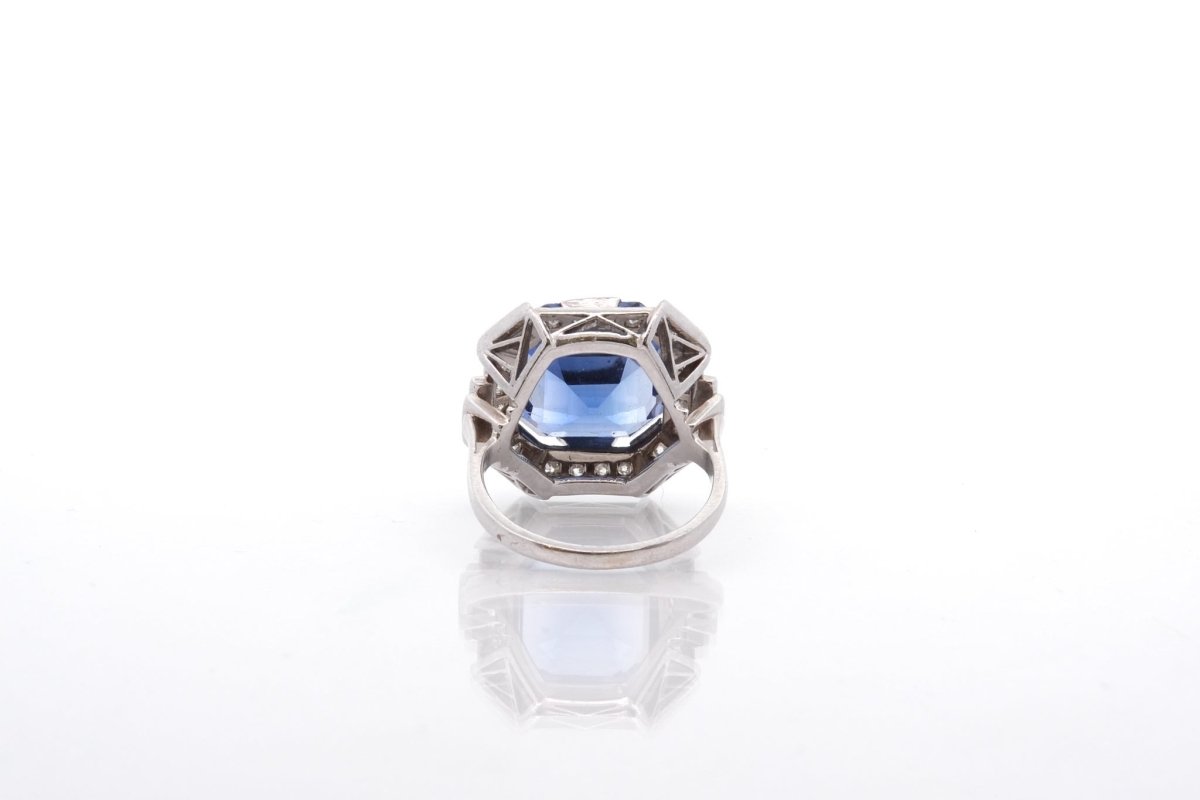 Bague art déco saphir synthétique et diamants - Castafiore