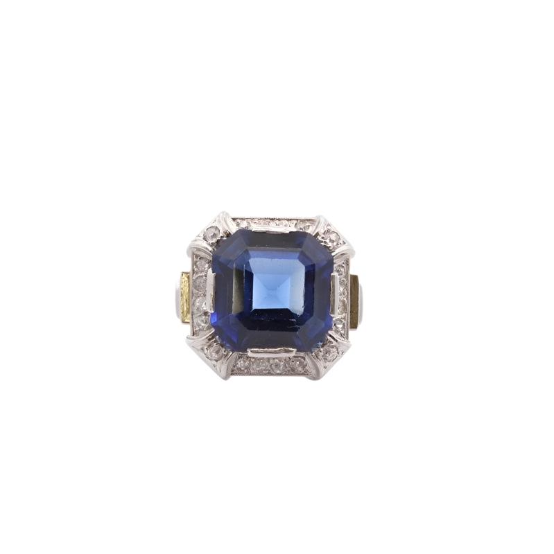 Bague art déco saphir synthétique et diamants - Castafiore