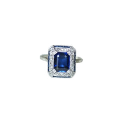 Bague Art Deco Saphir Synthétique Octogonale et Diamants