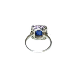 Bague Art Deco Saphir Synthétique Octogonale et Diamants - Castafiore