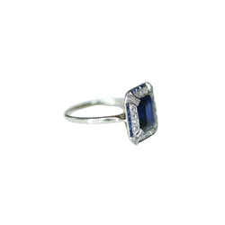 Bague Art Deco Saphir Synthétique Octogonale et Diamants - Castafiore