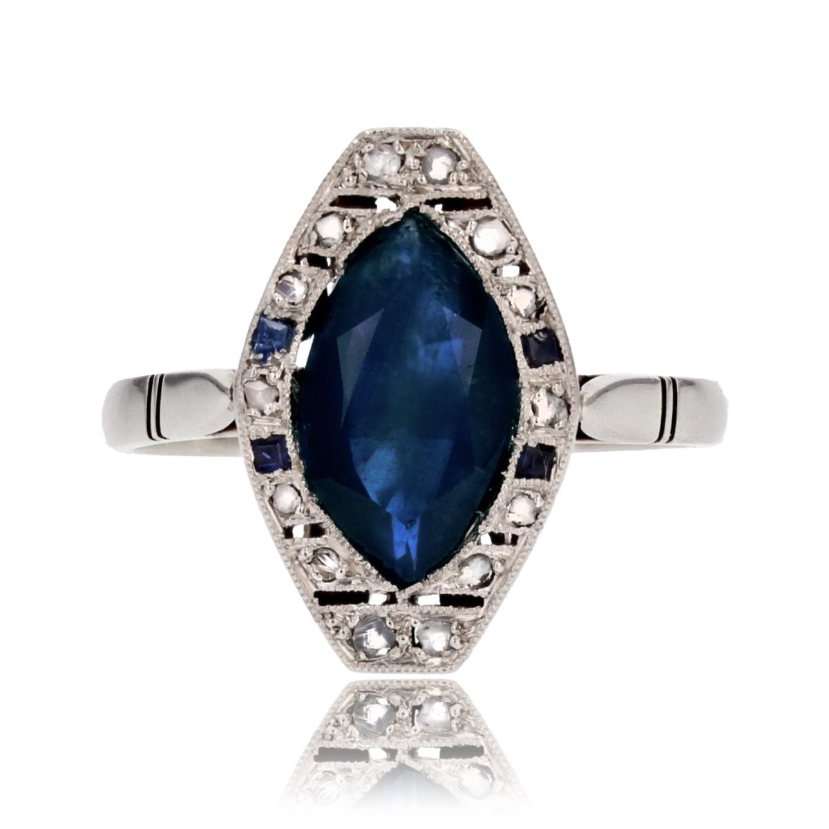 Bague art déco saphirs diamants navette - Castafiore