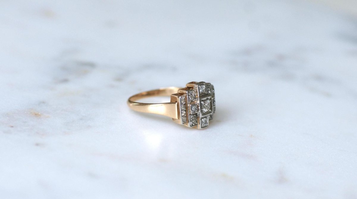 Bague Art Déco Tank Escalier Diamants - Castafiore