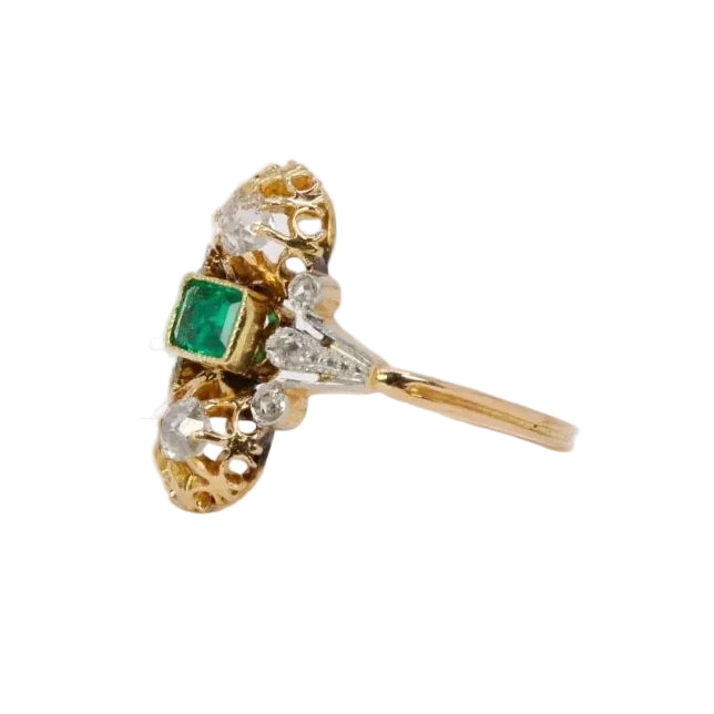 Bague Art Nouveau émeraude diamants - Castafiore