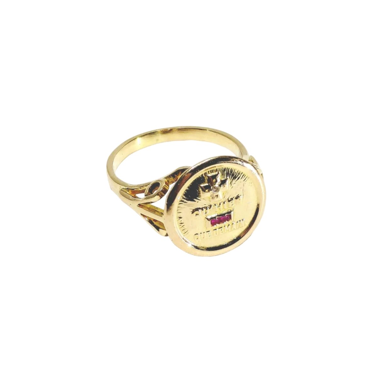 Bague AUGIS "Plus qu'hier, moins que demain" en or jaune, rubis et diamant - Castafiore