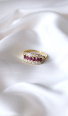 Bague bandeau ancienne rubis et diamants - Castafiore