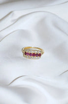 Bague bandeau ancienne rubis et diamants - Castafiore