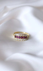 Bague bandeau ancienne rubis et diamants - Castafiore