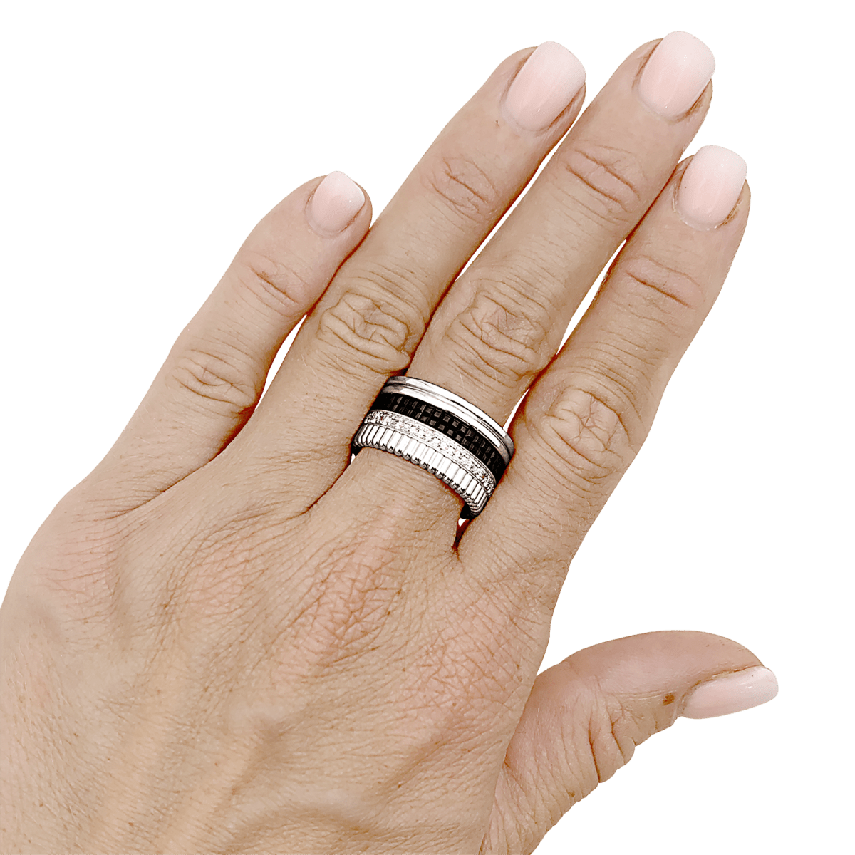 Bague Bandeau BOUCHERON "Quatre Black Édition Large" en or blanc et diamants - Castafiore