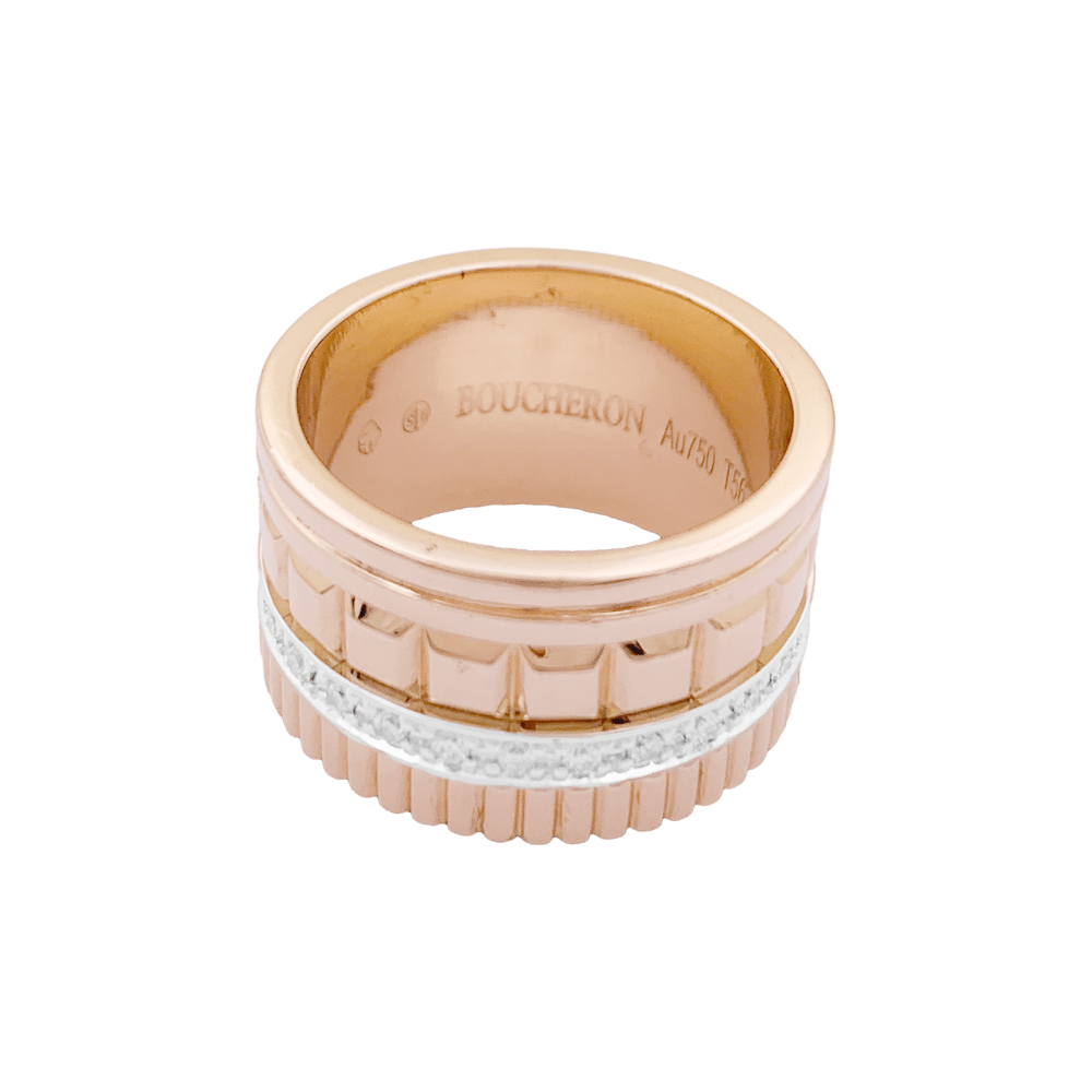 Bague Bandeau BOUCHERON "Quatre Radiant Édition" en or blanc, or rose et diamants - Castafiore