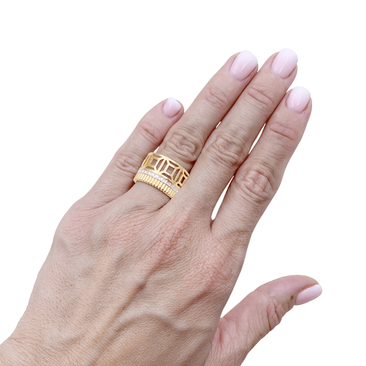 Bague Bandeau BOUCHERON "Quatre Radiat Edition Ajourée" en or blanc, or jaune et diamants - Castafiore