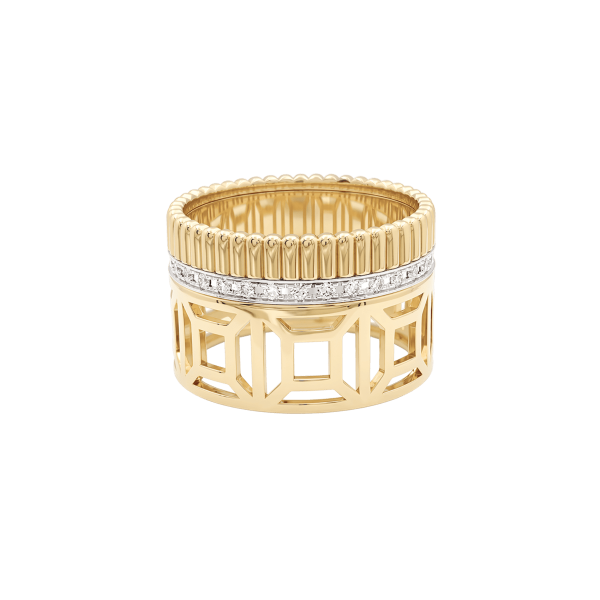 Bague Bandeau BOUCHERON "Quatre Radiat Edition Ajourée" en or blanc, or jaune et diamants - Castafiore