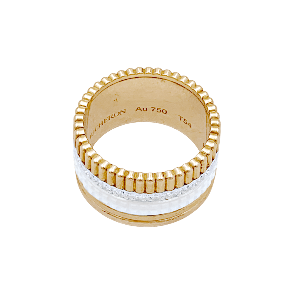 Bague Bandeau BOUCHERON "Quatre White Edition" en or jaune, or blanc, or rose, céramique et diamants - Castafiore