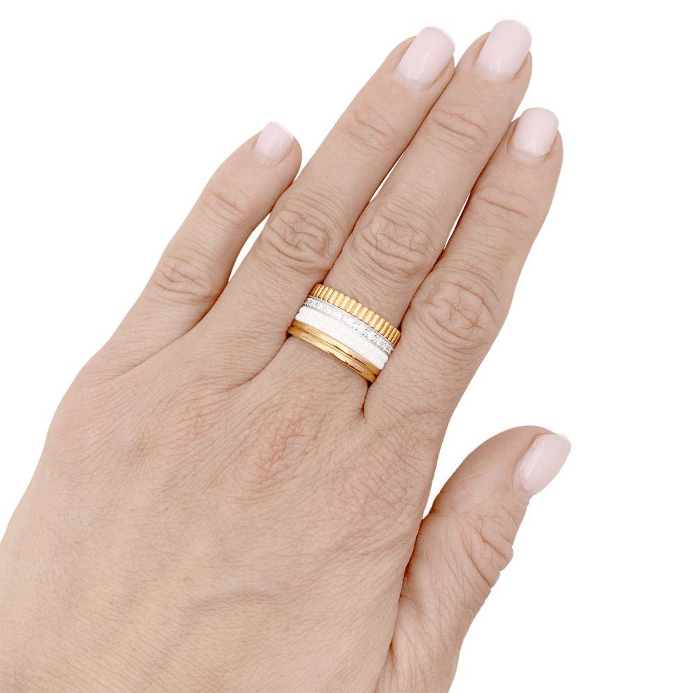 Bague Bandeau BOUCHERON "Quatre White Edition" en or jaune, or blanc, or rose, céramique et diamants - Castafiore