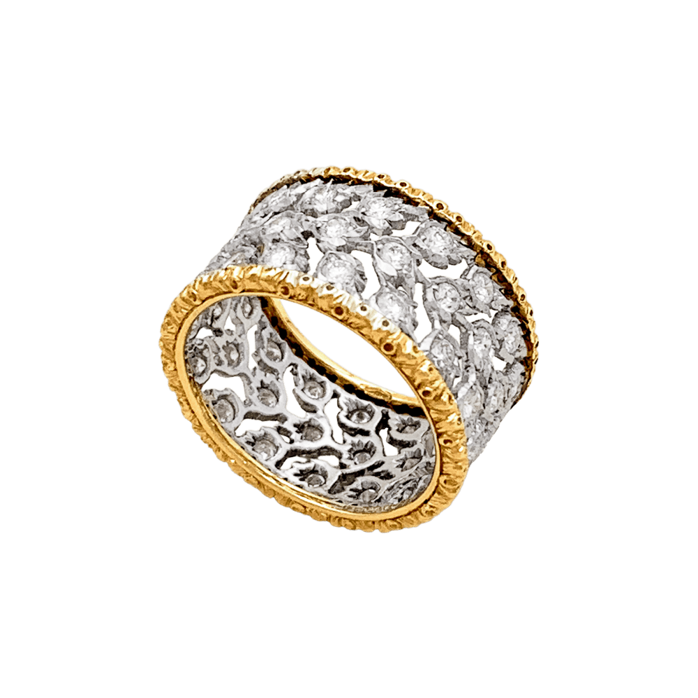 Bague Bandeau BUCCELLATI "Éternelle Band" en or blanc, or jaune et diamants - Castafiore