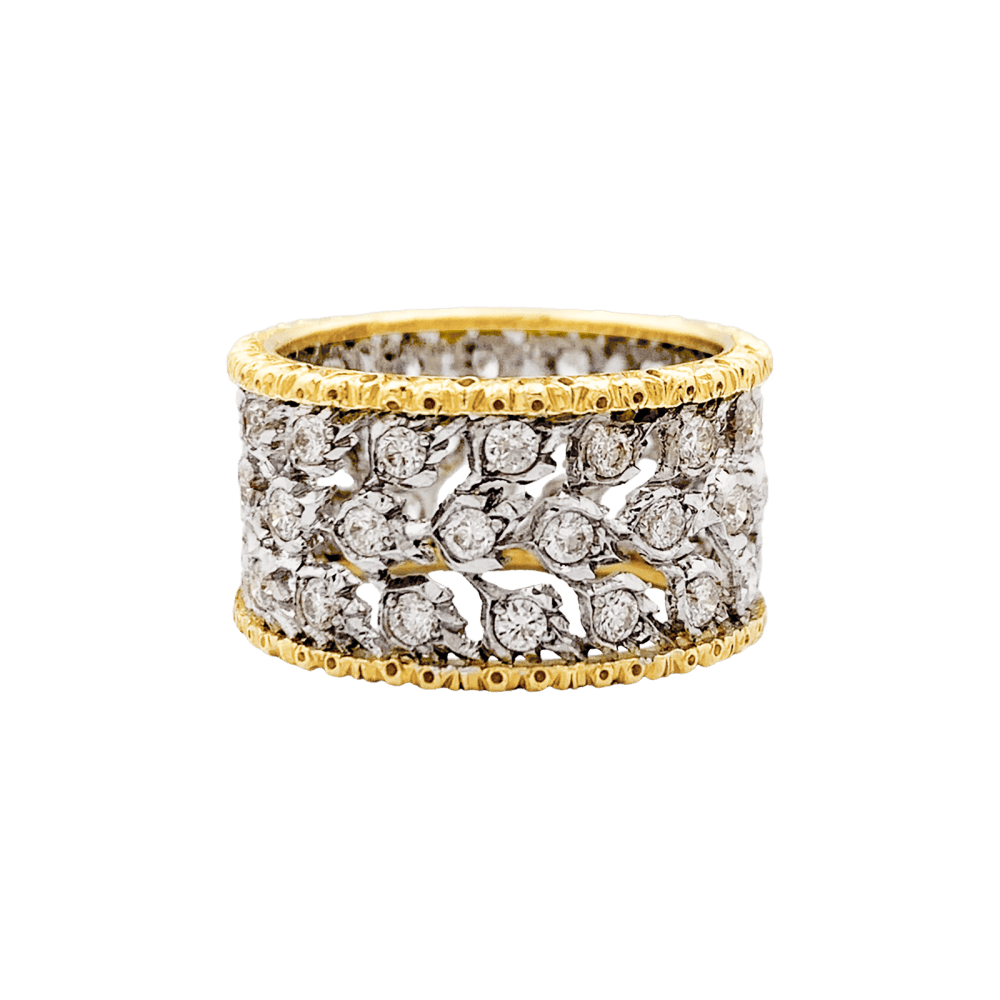 Bague Bandeau BUCCELLATI "Éternelle Band" en or blanc, or jaune et diamants - Castafiore