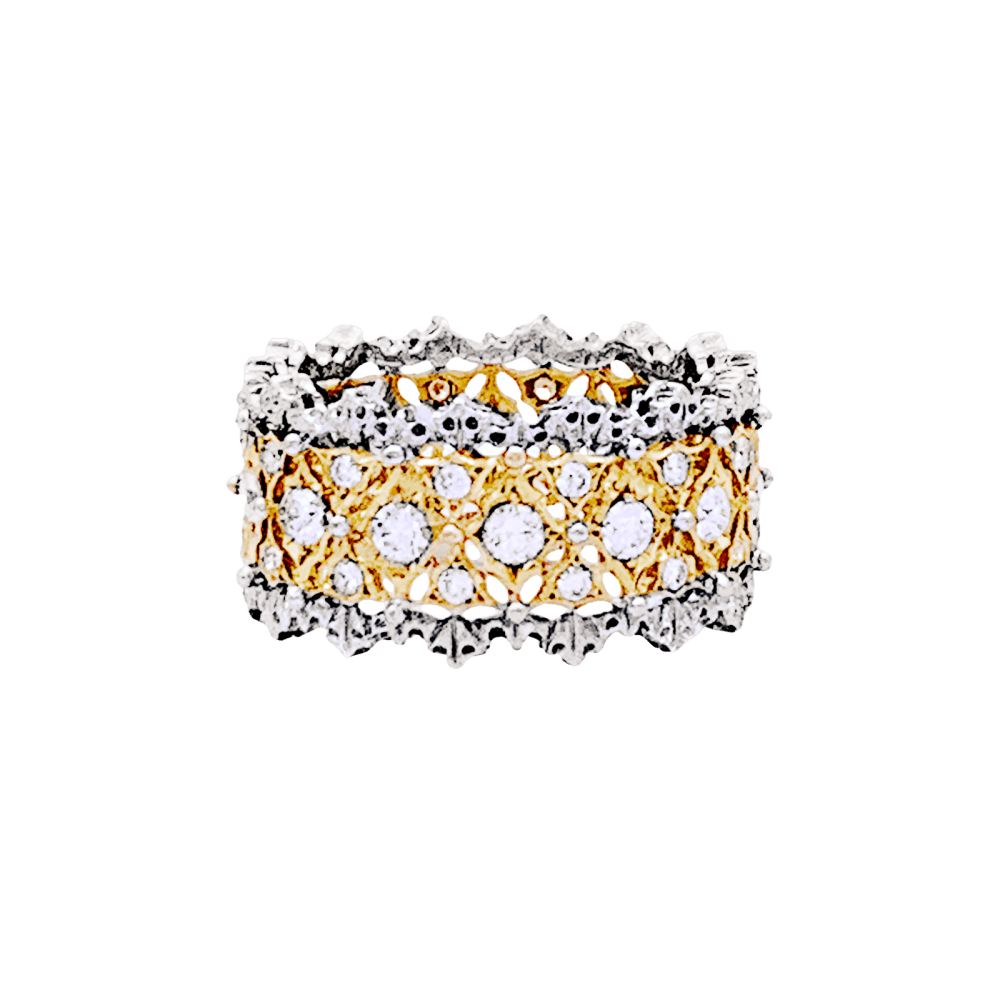 Bague Bandeau BUCCELLATI "Eternelle Band" en or jaune, or blanc et diamants - Castafiore