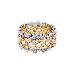 Bague Bandeau BUCCELLATI "Eternelle Band" en or jaune, or blanc et diamants - Castafiore