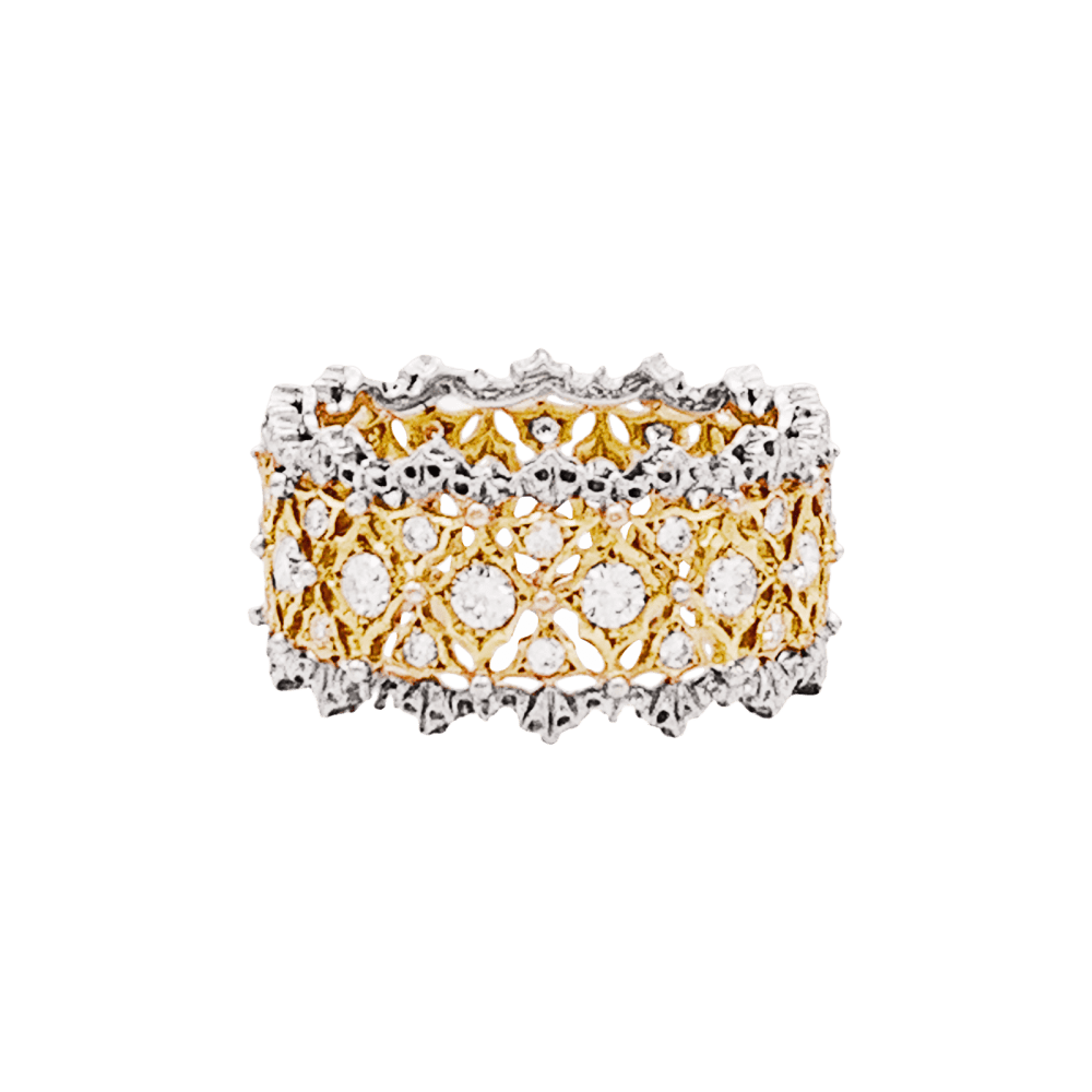 Bague Bandeau BUCCELLATI "Eternelle Band" en or jaune, or blanc et diamants - Castafiore