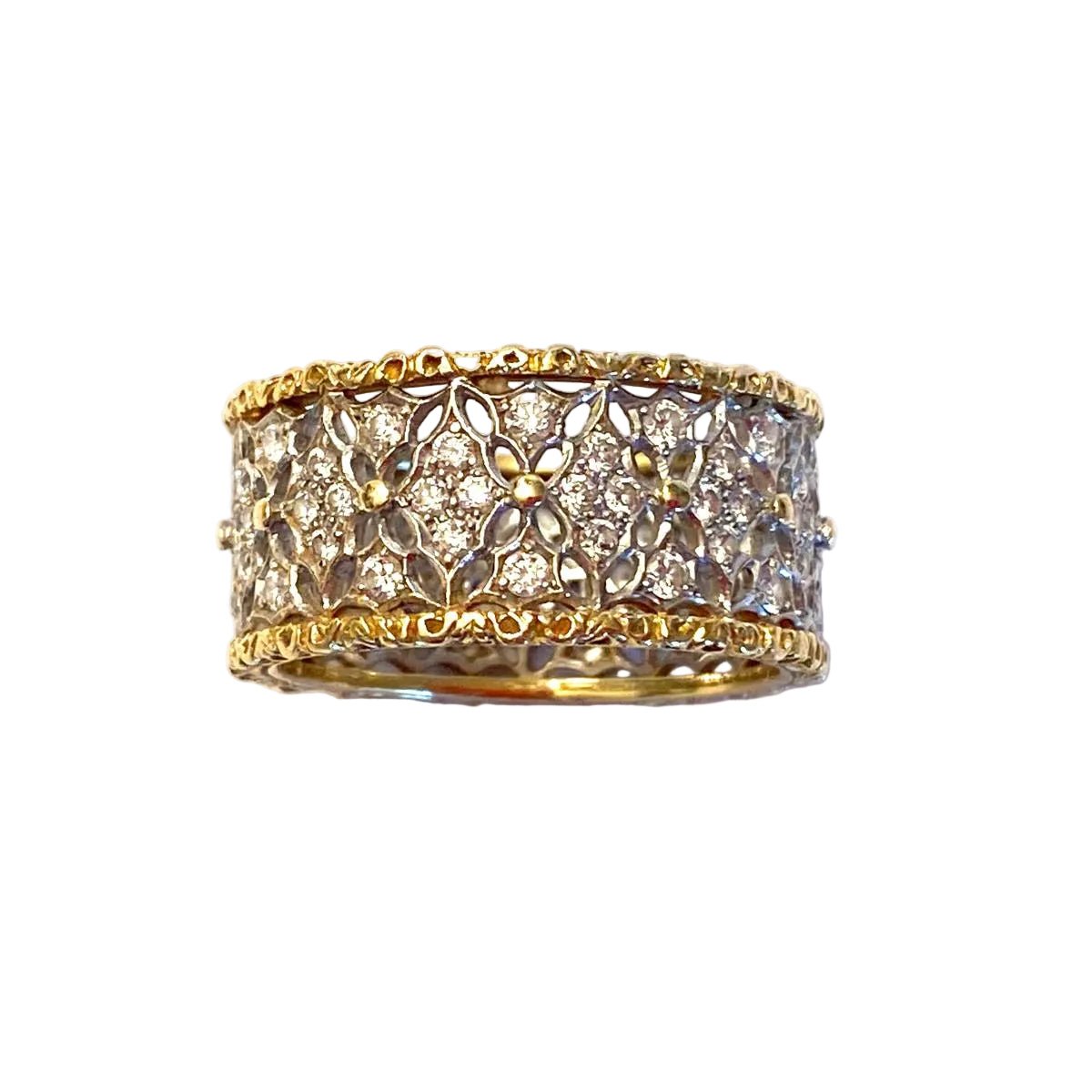 Bague Bandeau BUCCELLATI "Eternelle Vietri" en or blanc, or jaune et diamants - Castafiore