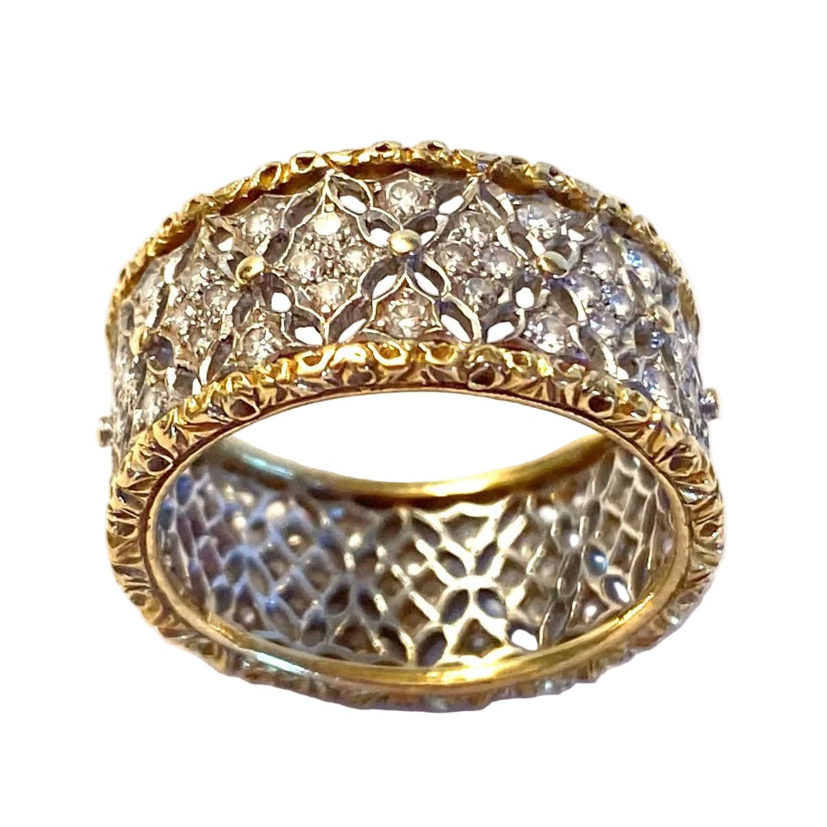 Bague Bandeau BUCCELLATI "Eternelle Vietri" en or blanc, or jaune et diamants - Castafiore