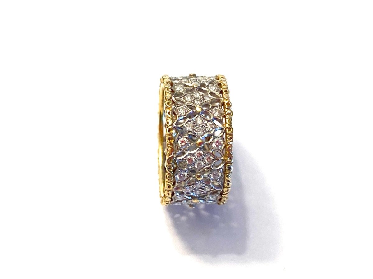 Bague Bandeau BUCCELLATI "Eternelle Vietri" en or blanc, or jaune et diamants - Castafiore