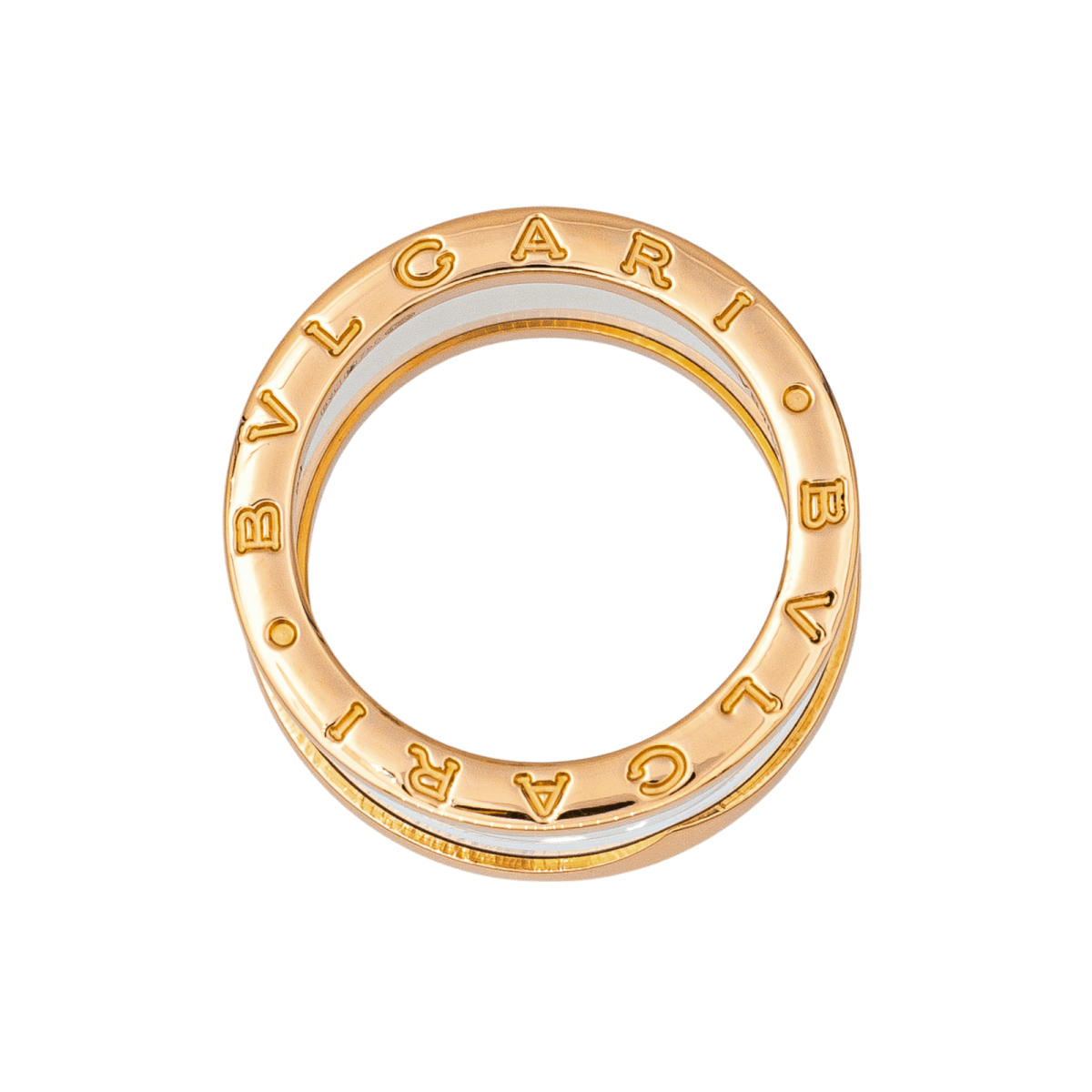 Bague Bandeau BULGARI "B.Zéero1" en or rose et céramique - Castafiore