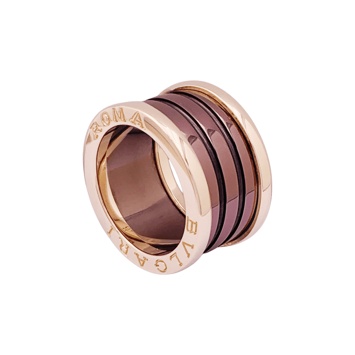 Bague Bandeau BULGARI "B.Zero1" en or rose, céramique et métal - Castafiore