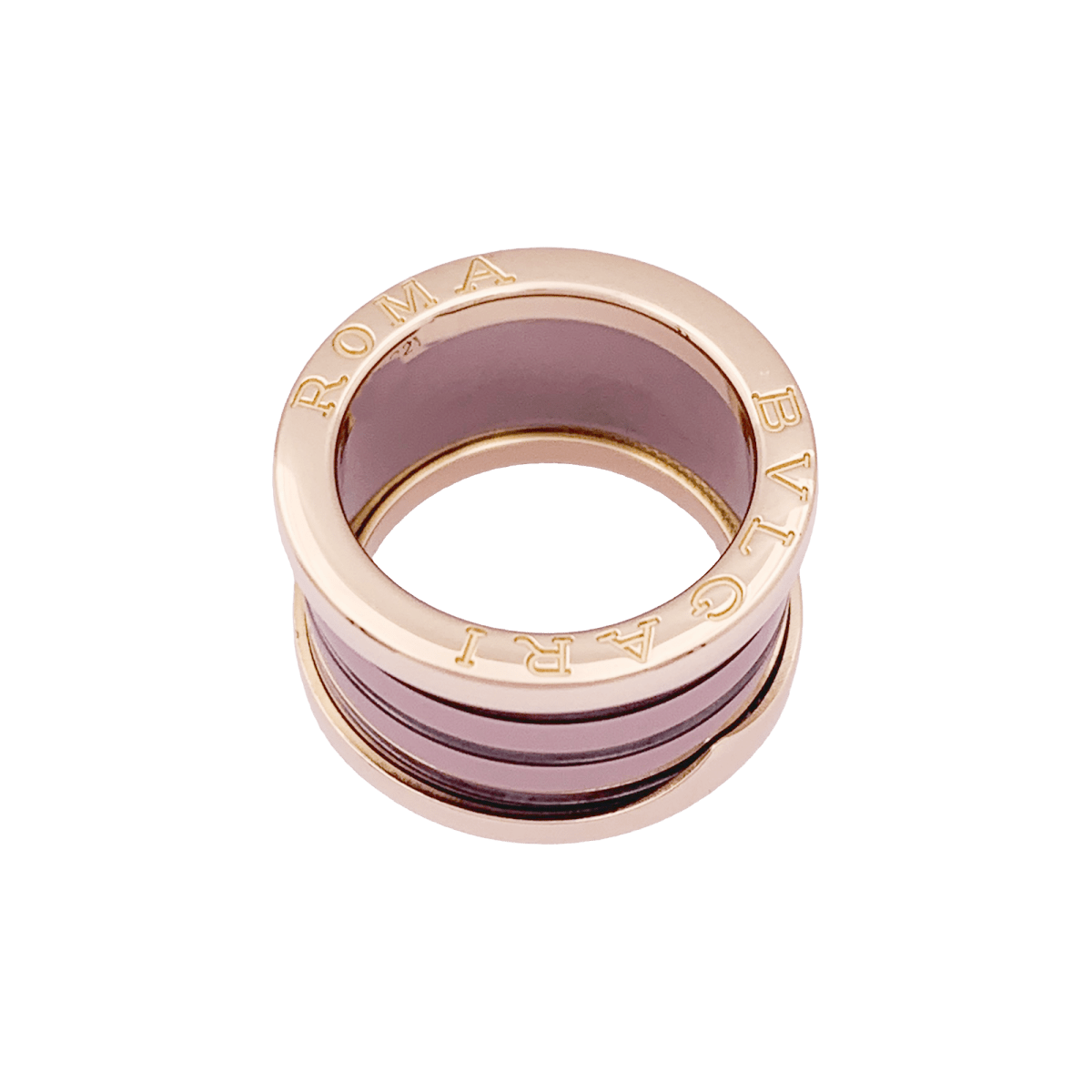 Bague Bandeau BULGARI "B.Zero1" en or rose, céramique et métal - Castafiore