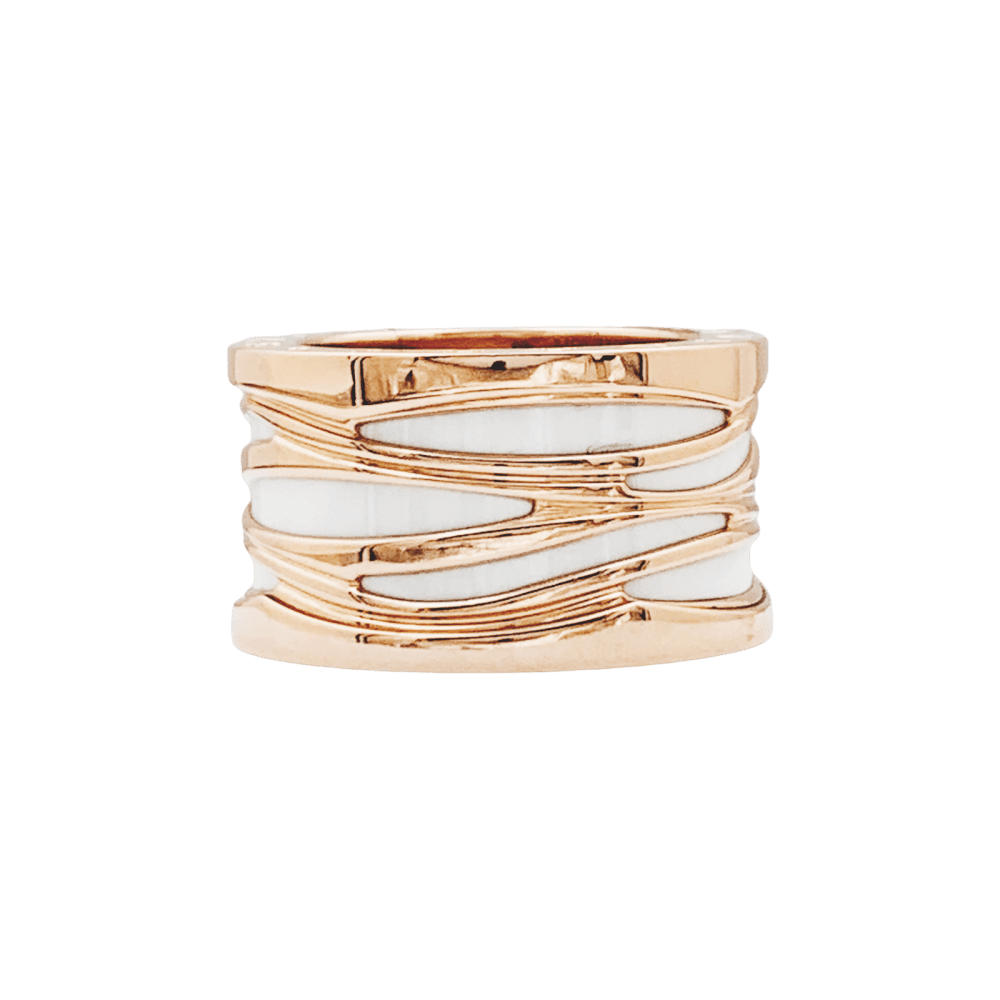 Bague Bandeau BULGARI "B.Zéro1" en or rose et céramique - Castafiore