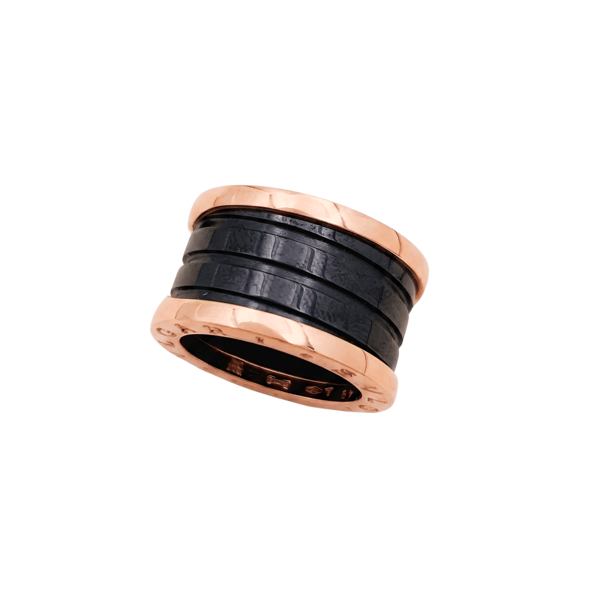 Bague Bandeau BULGARI "B.Zero1" GM en or rose et céramique - Castafiore