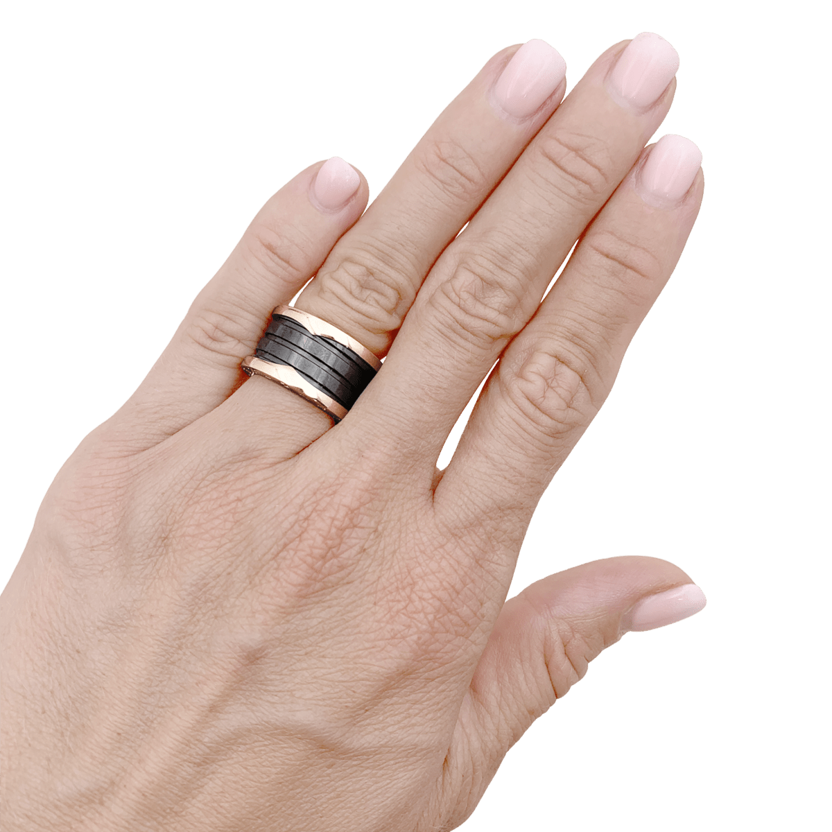 Bague Bandeau BULGARI "B.Zero1" GM en or rose et céramique - Castafiore