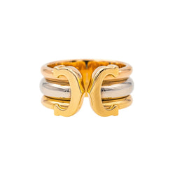 Bague Bandeau CARTIER " Double C" en or jaune, or blanc et or rose - Castafiore