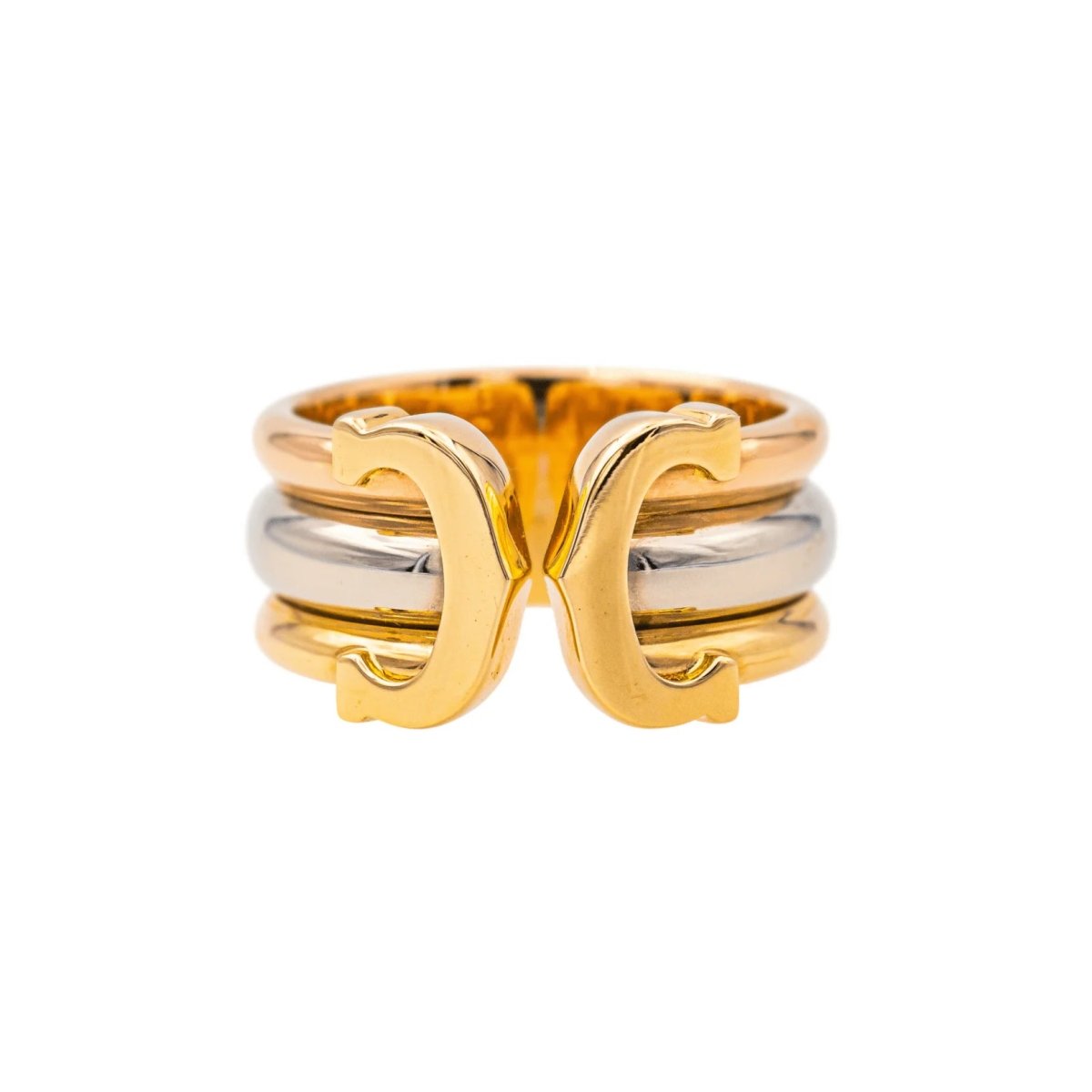 Bague Bandeau CARTIER " Double C" en or jaune, or blanc et or rose - Castafiore