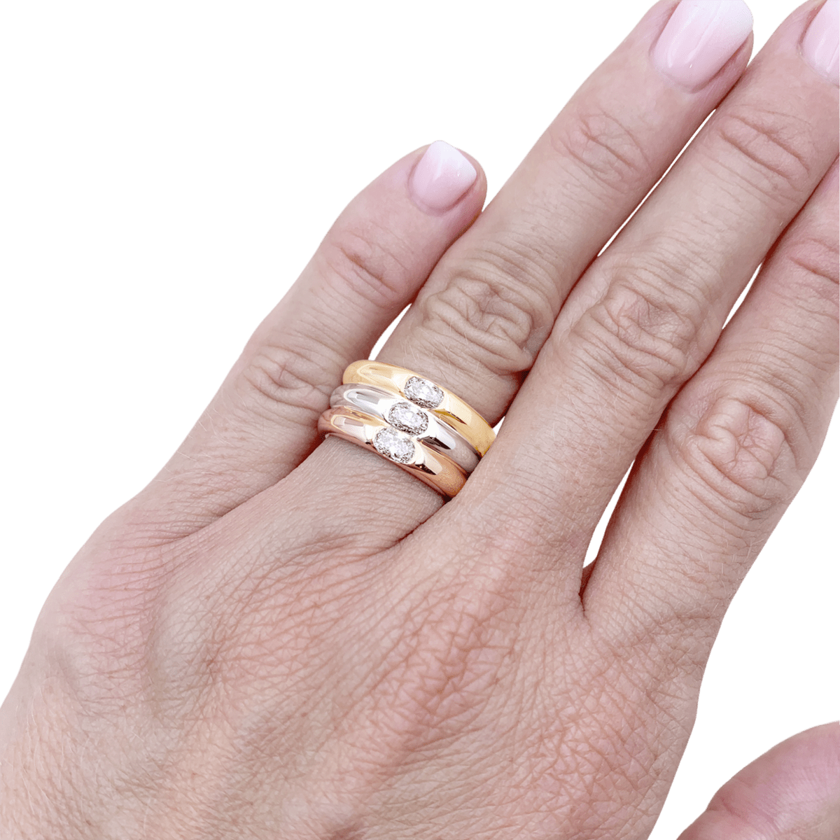 Bague Bandeau CARTIER "Ellipse" en or blanc, or jaune, or rose et diamant - Castafiore