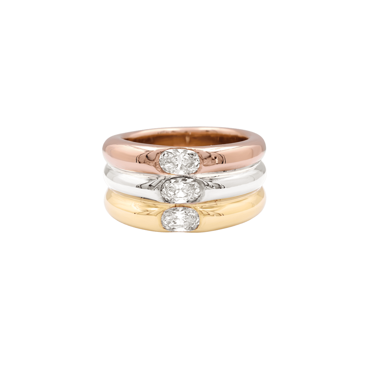 Bague Bandeau CARTIER "Ellipse" en or blanc, or jaune, or rose et diamant - Castafiore
