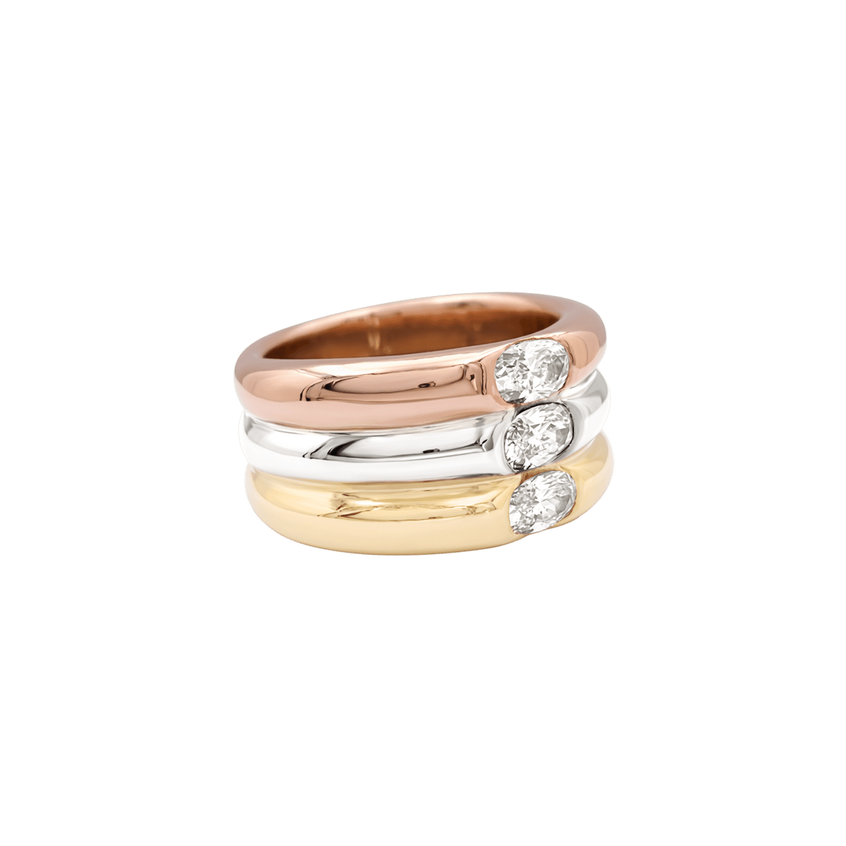 Bague Bandeau CARTIER "Ellipse" en or blanc, or jaune, or rose et diamant - Castafiore