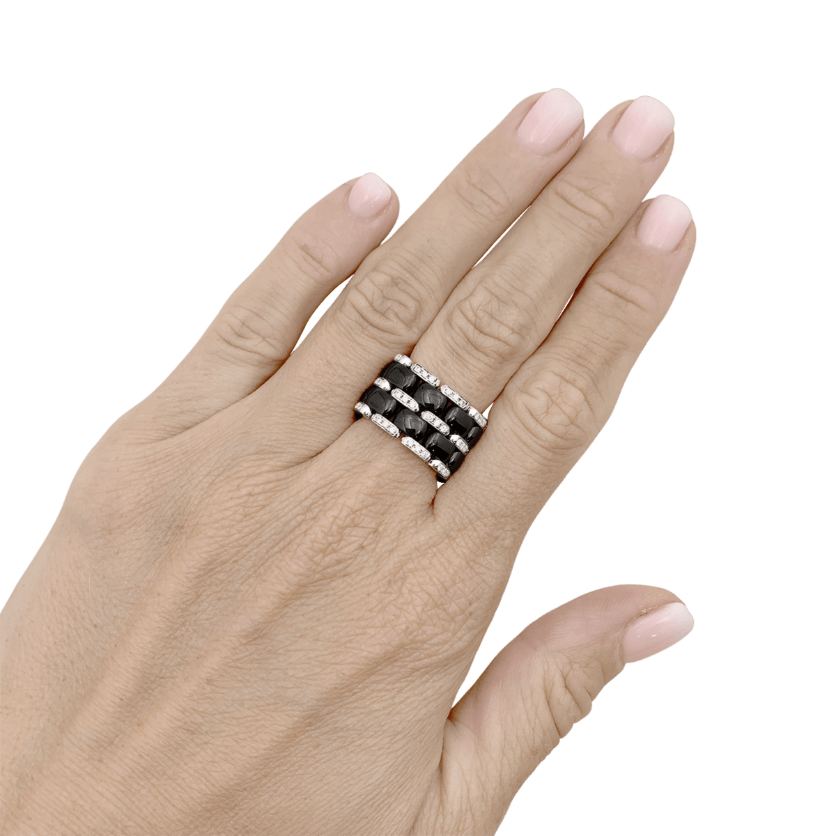 Bague Bandeau CHANEL "Ultra" GM en or blanc, céramique et diamants - Castafiore