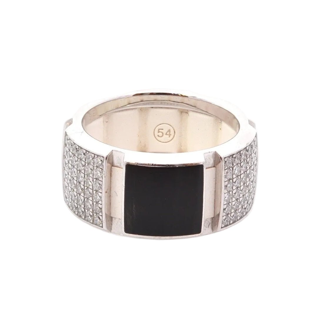 Bague Bandeau CHAUMET "Class One" en or blanc, caoutchoc, laque et diamants - Castafiore