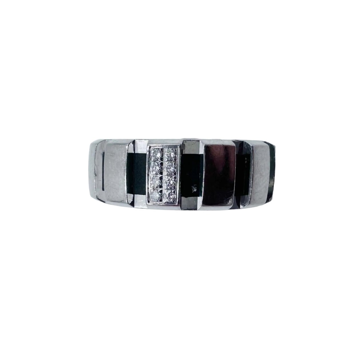Bague Bandeau CHAUMET "Class One" en or blanc, diamants et caoutchouc - Castafiore