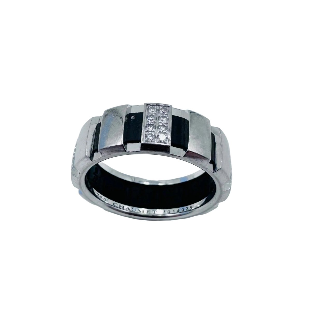 Bague Bandeau CHAUMET "Class One" en or blanc, diamants et caoutchouc - Castafiore