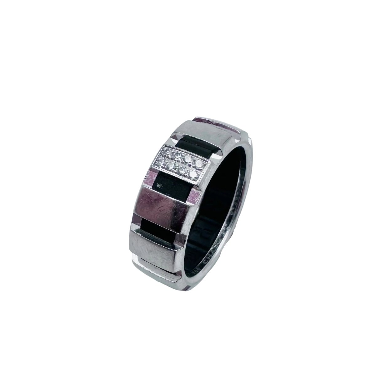 Bague Bandeau CHAUMET "Class One" en or blanc, diamants et caoutchouc - Castafiore